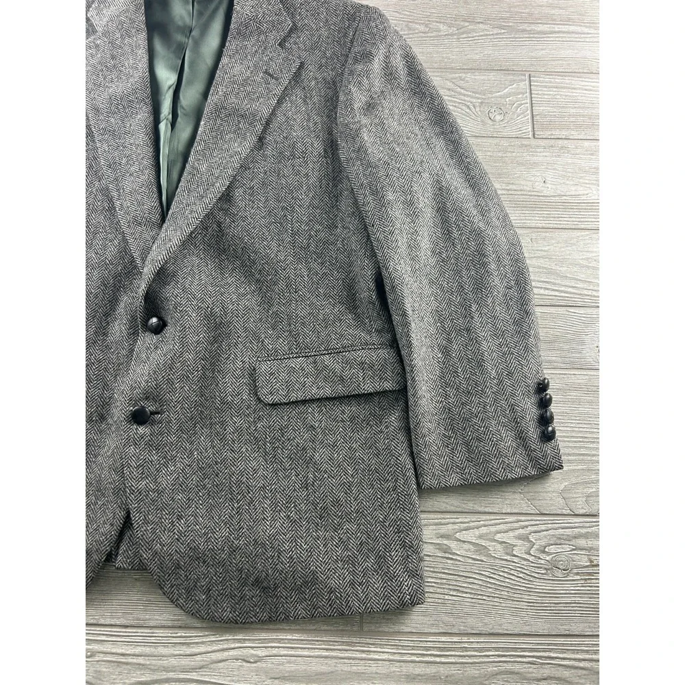 C&R Clothier Herringbone Wool Tweed Blazer Mens Sport Coat 46R Gray Jacket VTG